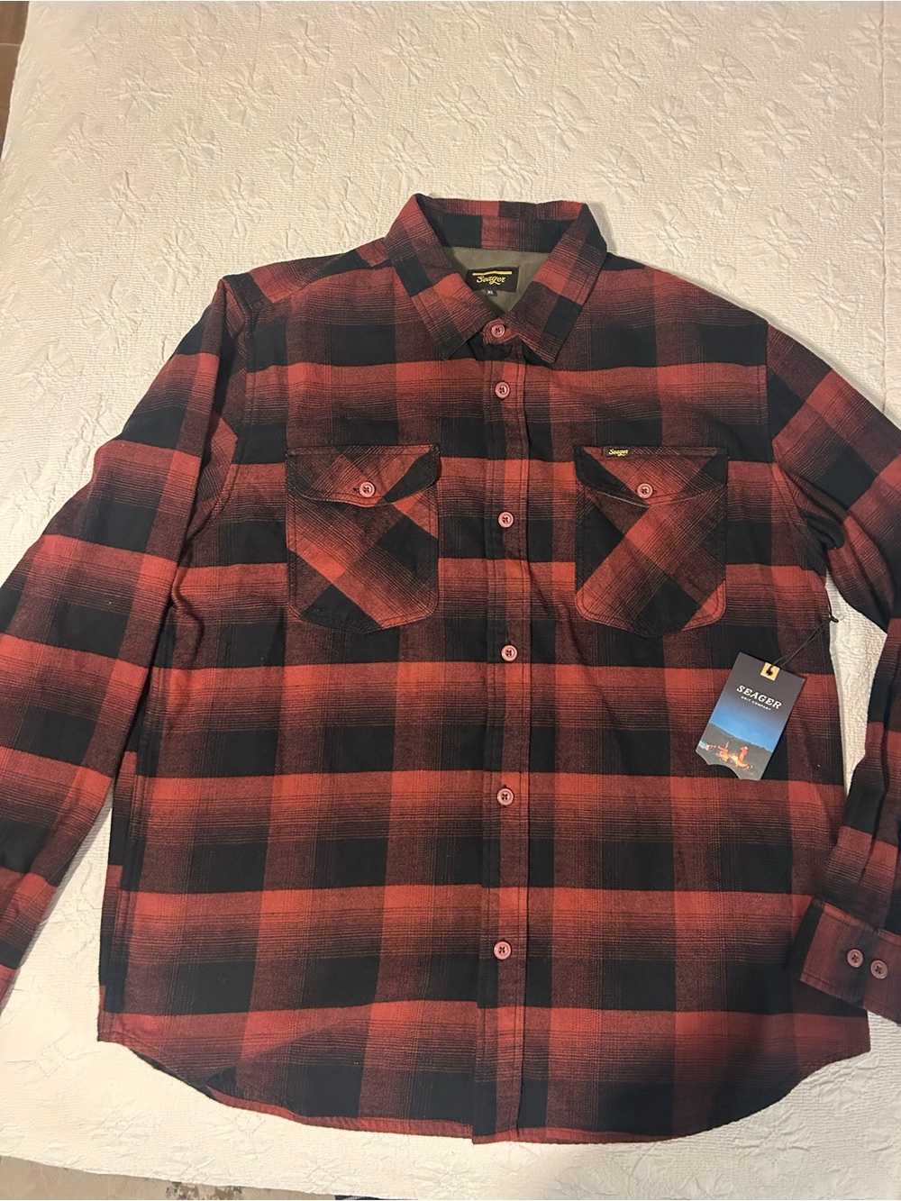 Red & Black Plaid Men's Button-Up Shirt Seager XL
